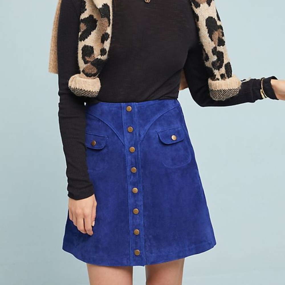 Anthropologie Button-Front Suede Skirt